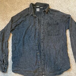 Volcom Men's Dark Gray Denim Button-Up Shirt - Casual Long Sleeve, L